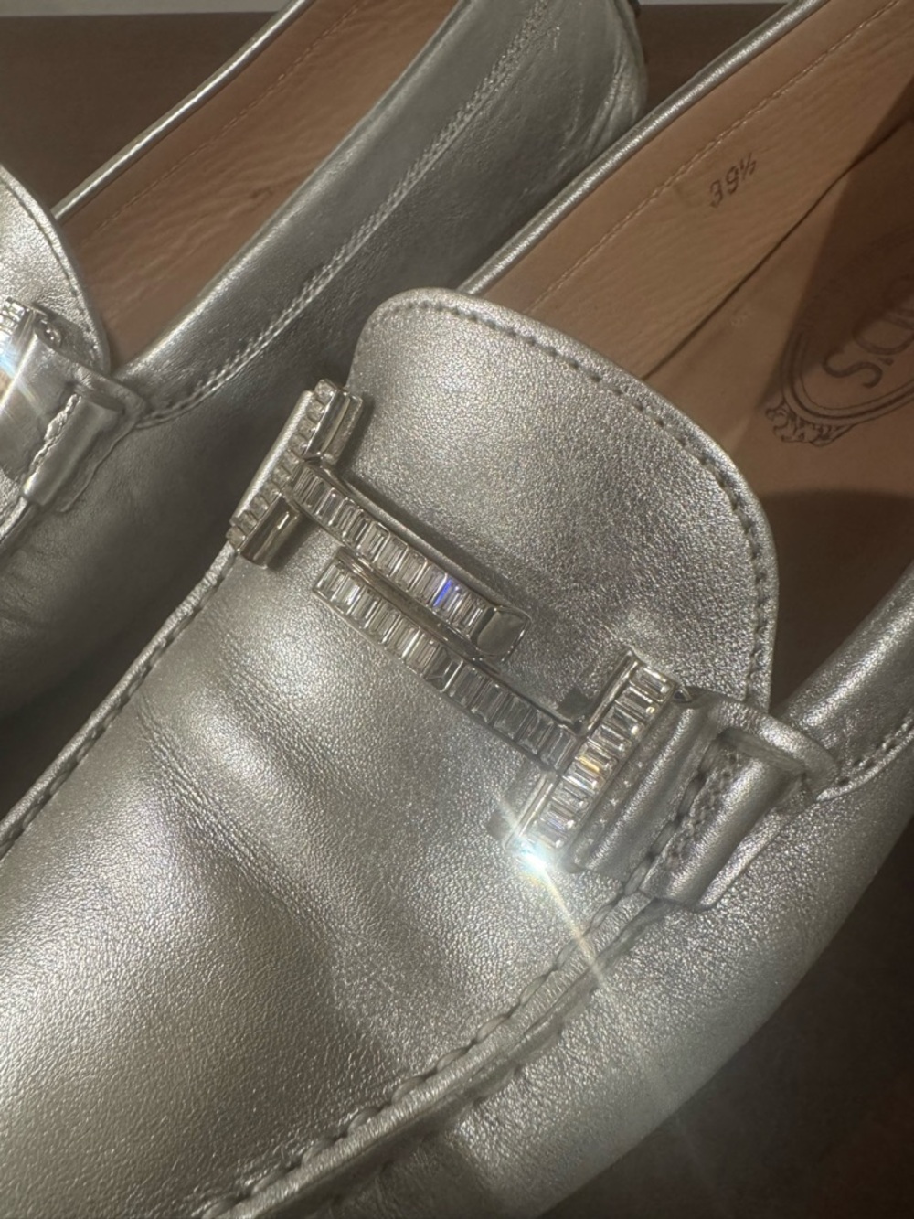 Tod’s Silver Double T Crystal Embellished Gommino Driving Shoes size 39.5 - Picture 6 of 12
